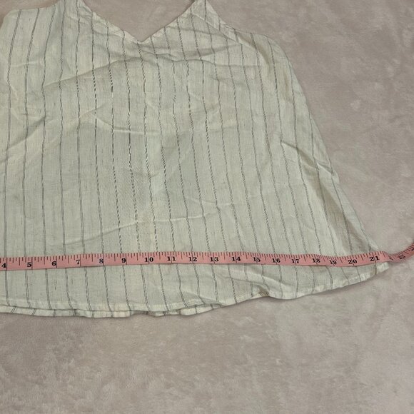 31 Fashion Linen Striped Cream Off White Set Long Sleeve Button Up Tank Top Crop - Picture 6 of 15